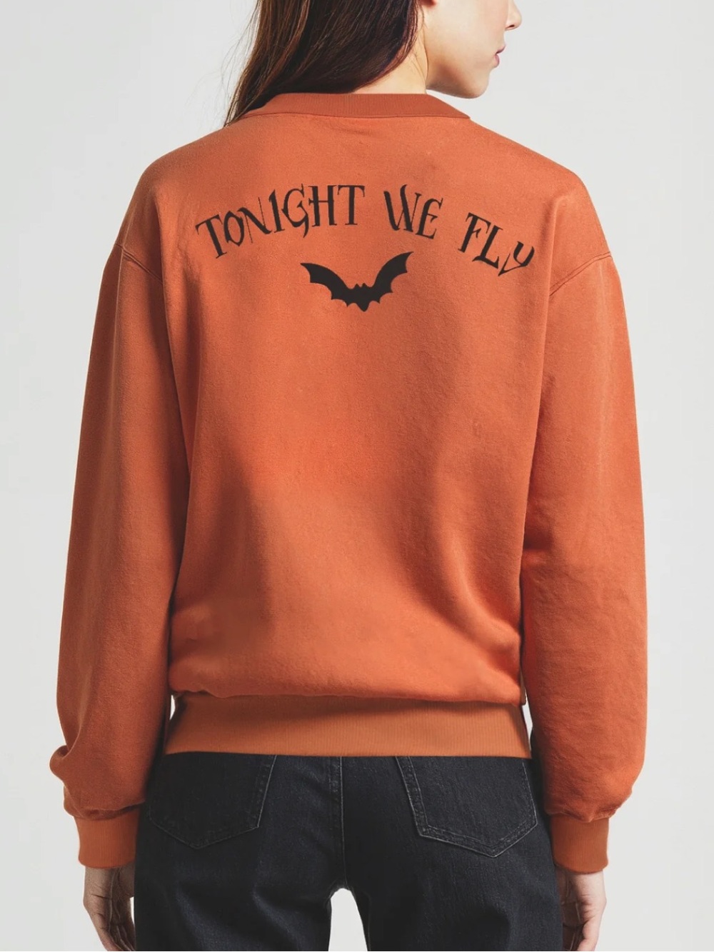 Wildfox Crewneck Alex Sweatshirt with Black Bat Graphic in Color Autumn Leaf - Picture 2 of 4